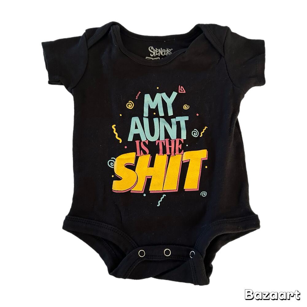 Spencer’s Baby Short Sleeve My Aunt Is The Shit Bodysuit 6-12M Black